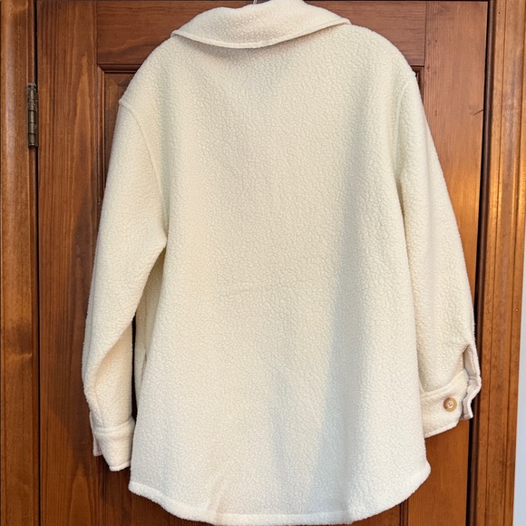 Women's Retro Pile Fleece Shacket, Natural, Large - Picture 5 of 5